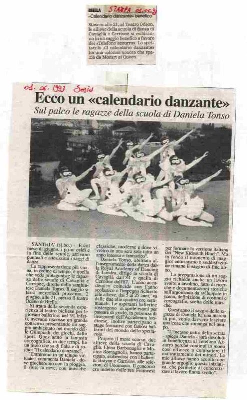  <br> Calendari Danzante Giugno 1993 Stampa - La Sesia