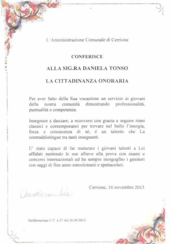  <br> "La Cittadinanza Onoraria" 16 Novembre 2013 Cerrione